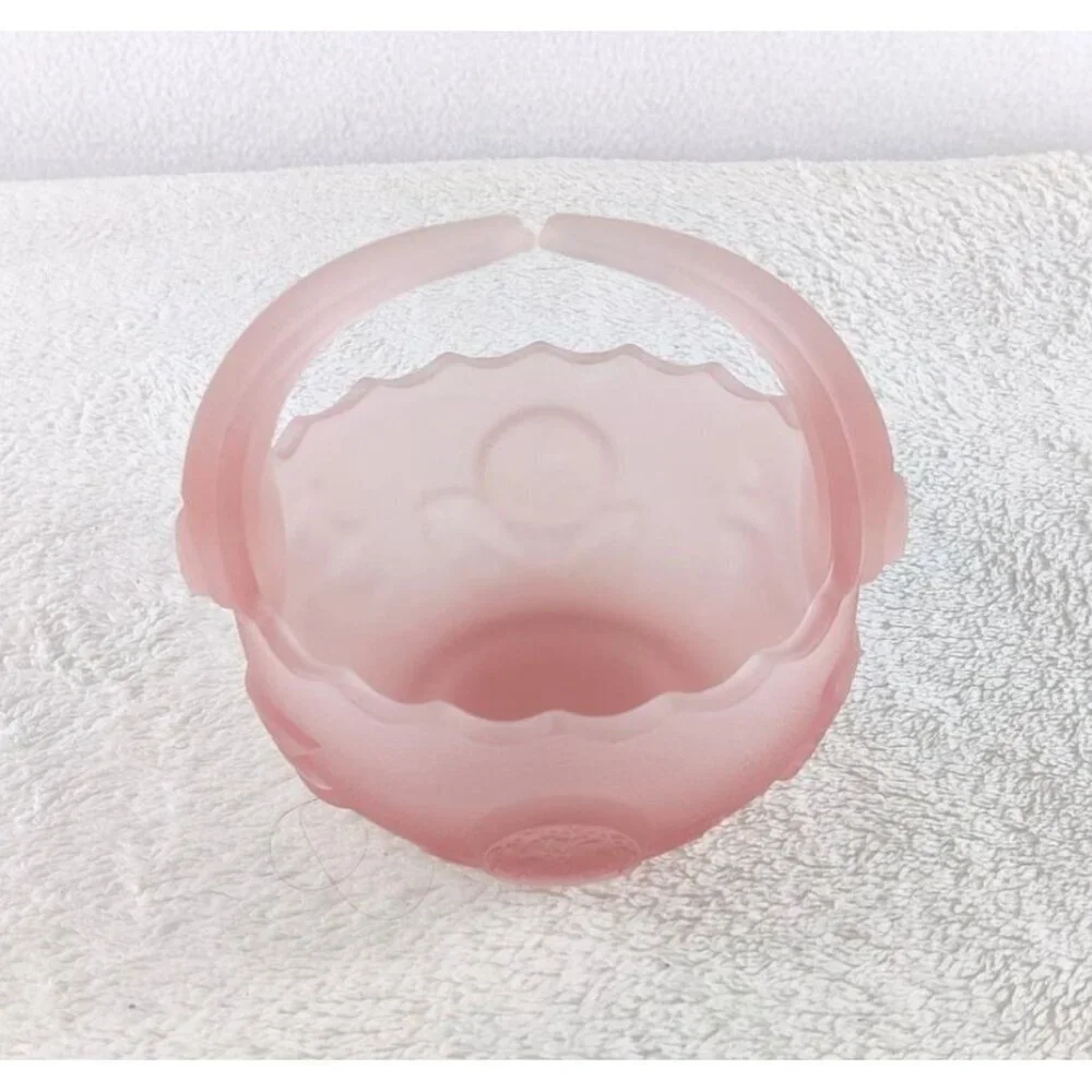 Lenox Imperial Pink Satin Glass Basket Split Handle 5